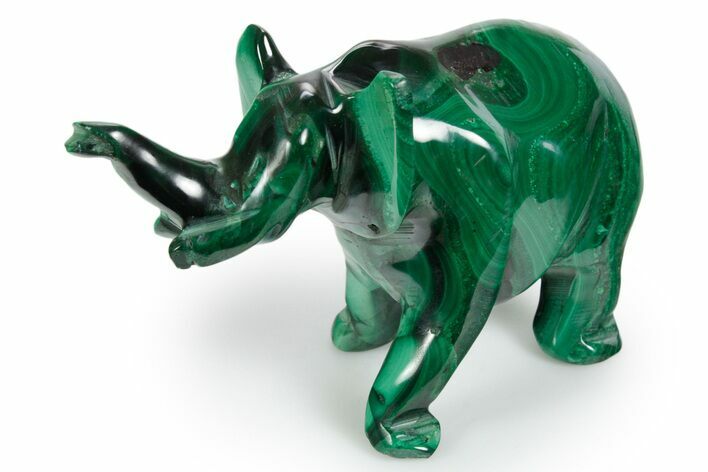 Polished Banded Malachite Elephant Carving - DR Congo #349279